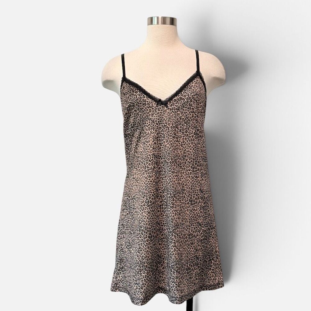 Software Vintage 90s Leopard Cheetah Bow Slip Dress Velvet Mini Lace Large